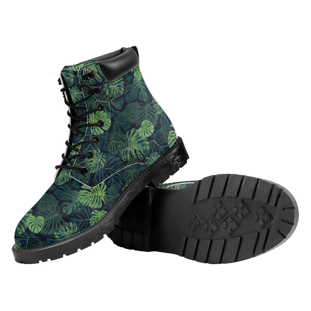 Monstera Palm Leaves Pattern Print Work Boots