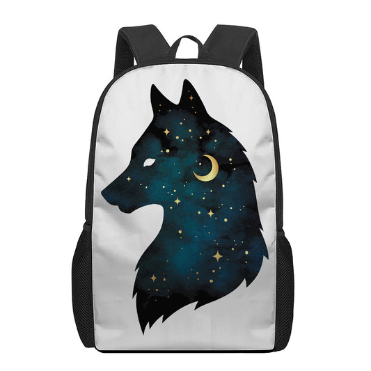 Moon And Stars Wolf Spirit Print 17 Inch Backpack