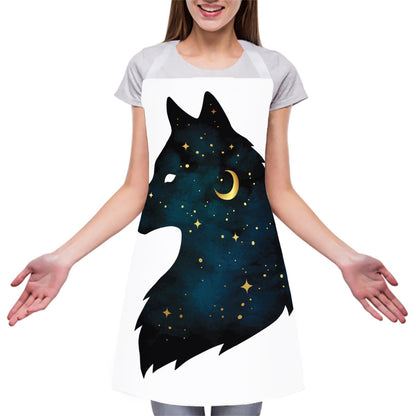 Moon And Stars Wolf Spirit Print Adjustable Apron