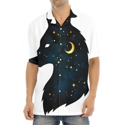 Moon And Stars Wolf Spirit Print Aloha Shirt