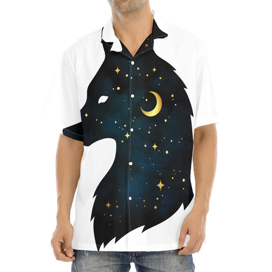 Moon And Stars Wolf Spirit Print Aloha Shirt