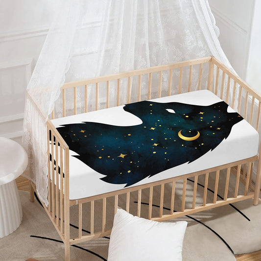 Moon And Stars Wolf Spirit Print Baby Crib Sheet