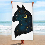 Moon And Stars Wolf Spirit Print Beach Towel
