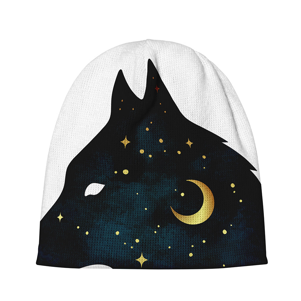 Moon And Stars Wolf Spirit Print Beanie