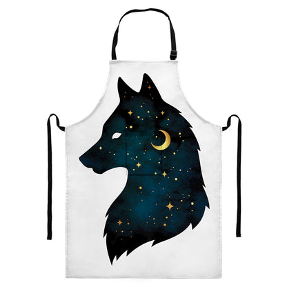 Moon And Stars Wolf Spirit Print Bib Apron With Pocket