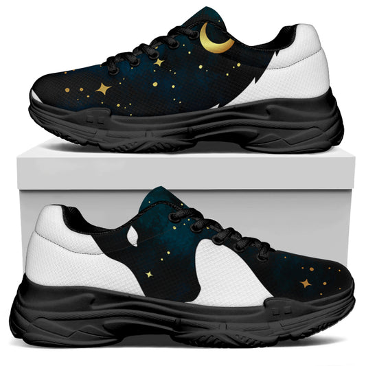 Moon And Stars Wolf Spirit Print Black Chunky Shoes