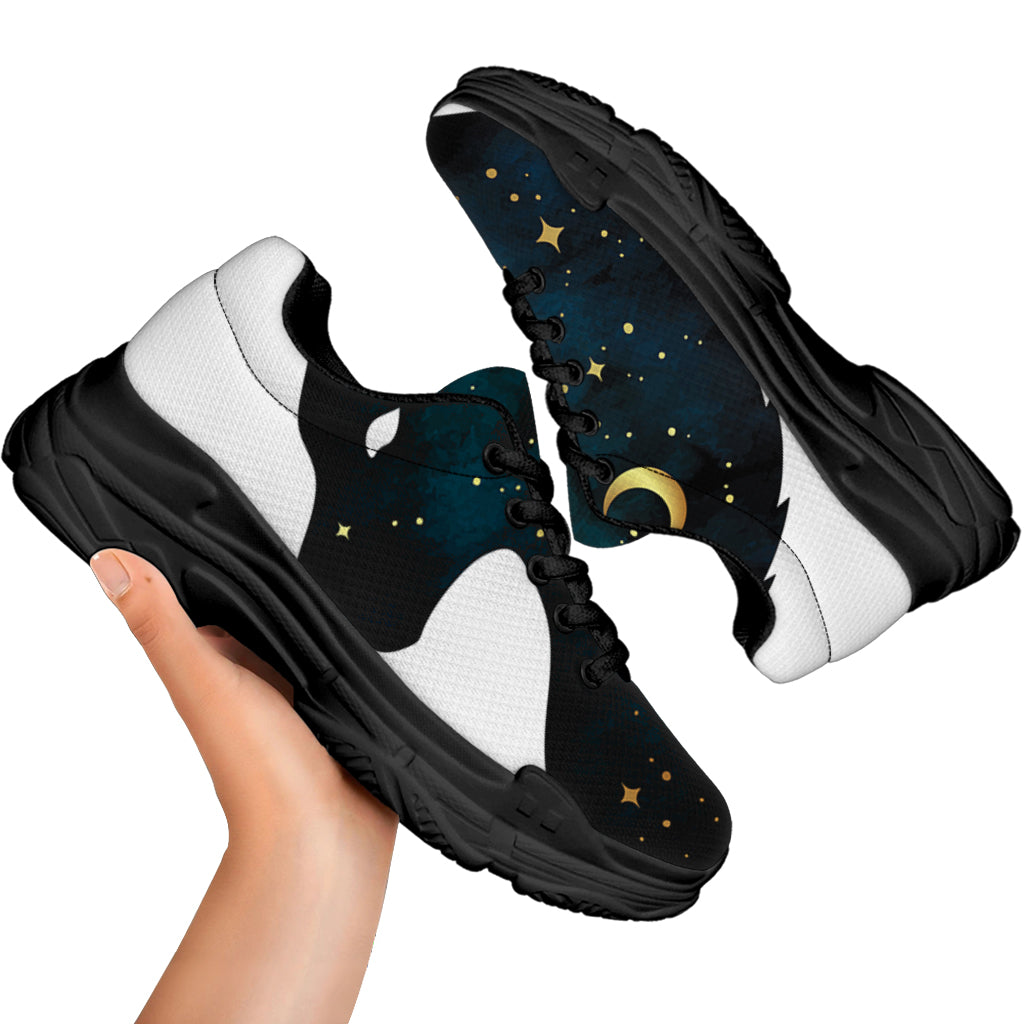Moon And Stars Wolf Spirit Print Black Chunky Shoes