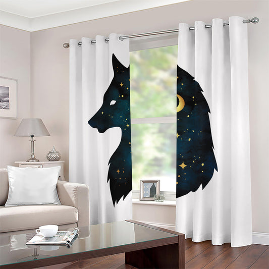Moon And Stars Wolf Spirit Print Blackout Grommet Curtains