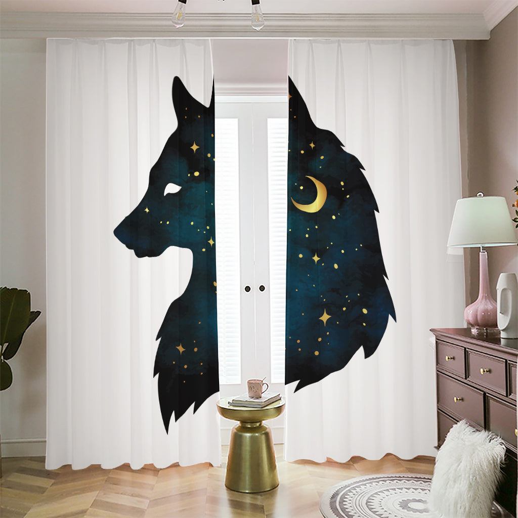 Moon And Stars Wolf Spirit Print Blackout Pencil Pleat Curtains