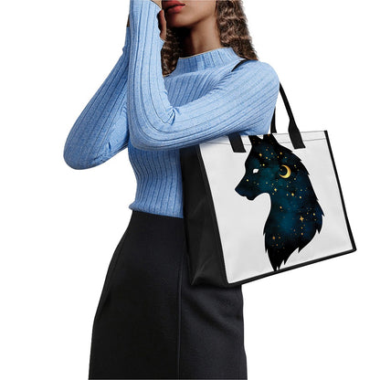 Moon And Stars Wolf Spirit Print Canvas Tote Bag