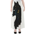 Moon And Stars Wolf Spirit Print Chiffon Maxi Skirt