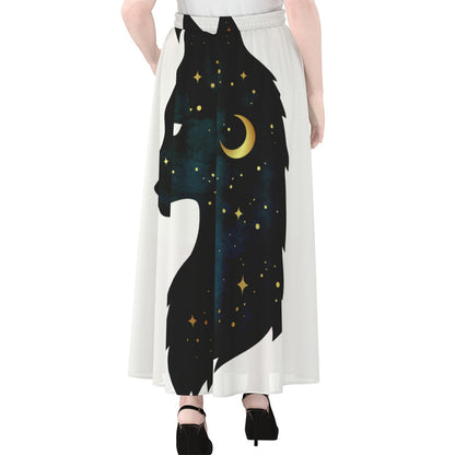 Moon And Stars Wolf Spirit Print Chiffon Maxi Skirt