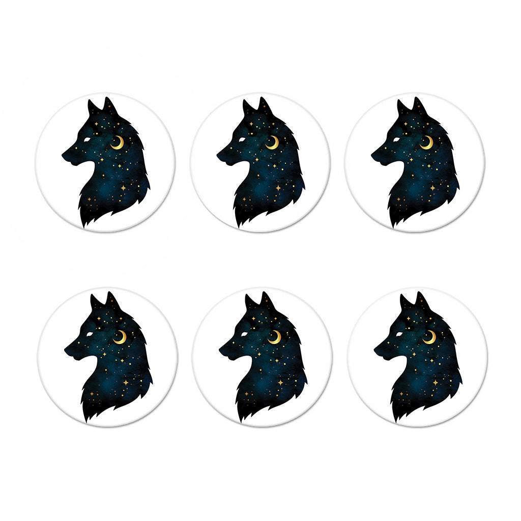 Moon And Stars Wolf Spirit Print Coaster Set