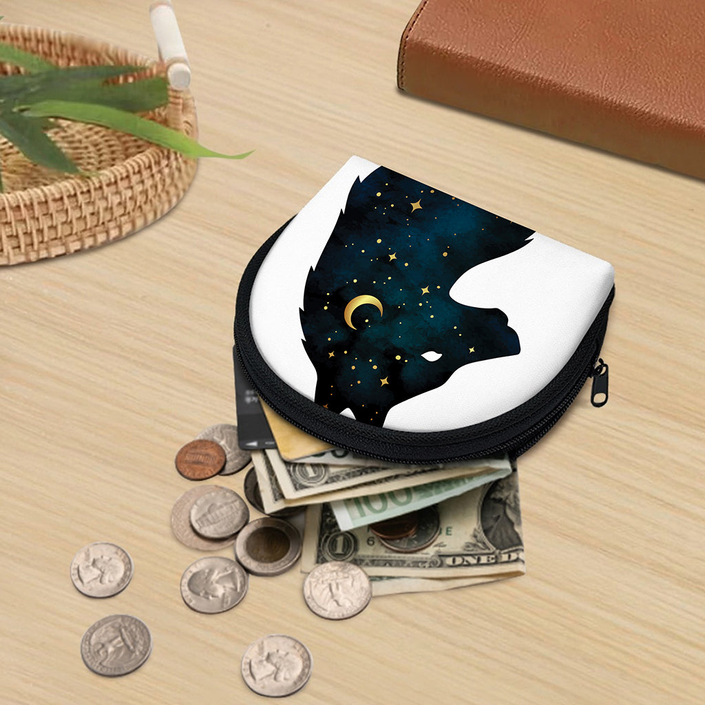 Moon And Stars Wolf Spirit Print Coin Purse