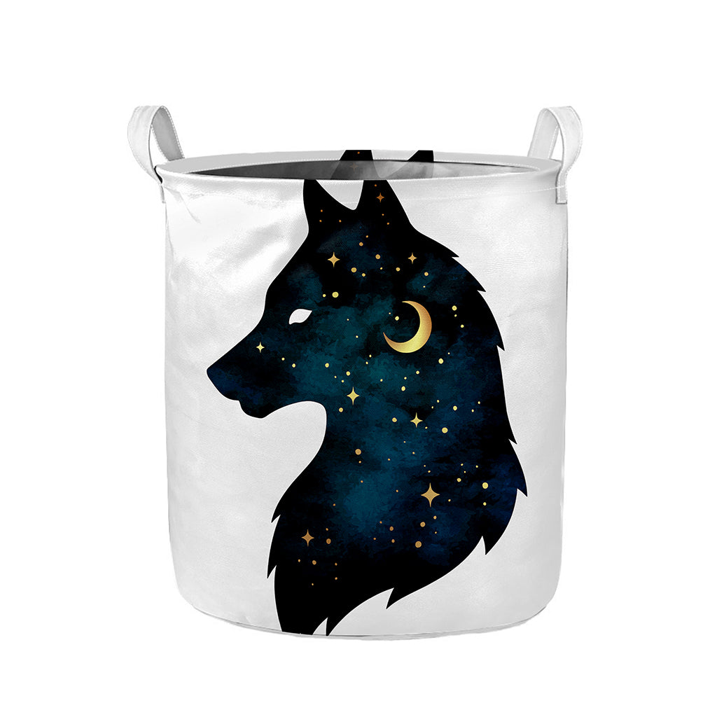 Moon And Stars Wolf Spirit Print Collapsible Laundry Basket