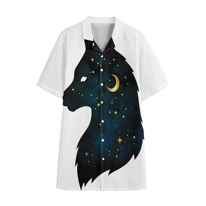 Moon And Stars Wolf Spirit Print Cotton Hawaiian Shirt