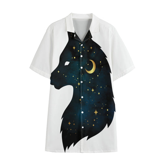 Moon And Stars Wolf Spirit Print Cotton Hawaiian Shirt