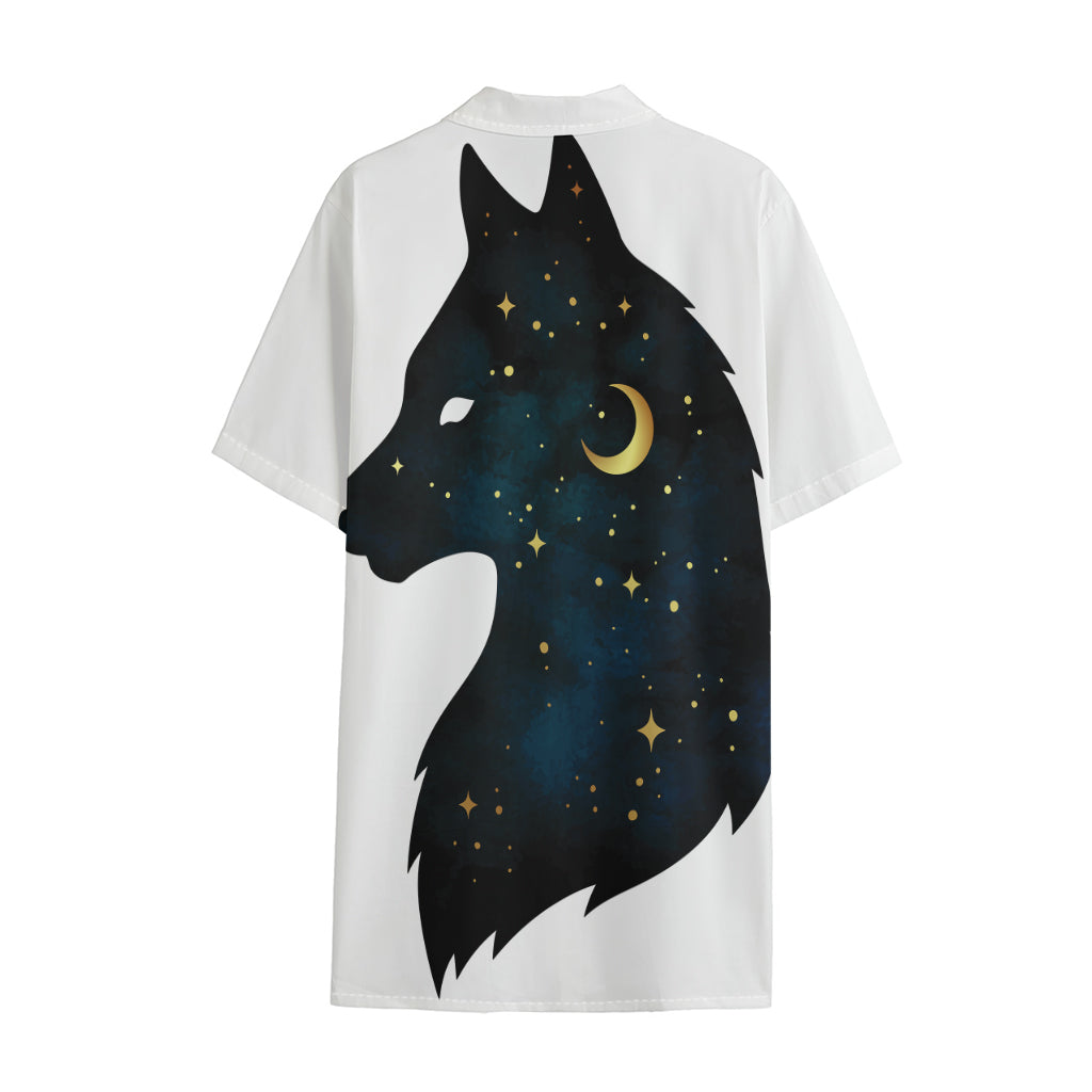 Moon And Stars Wolf Spirit Print Cotton Hawaiian Shirt