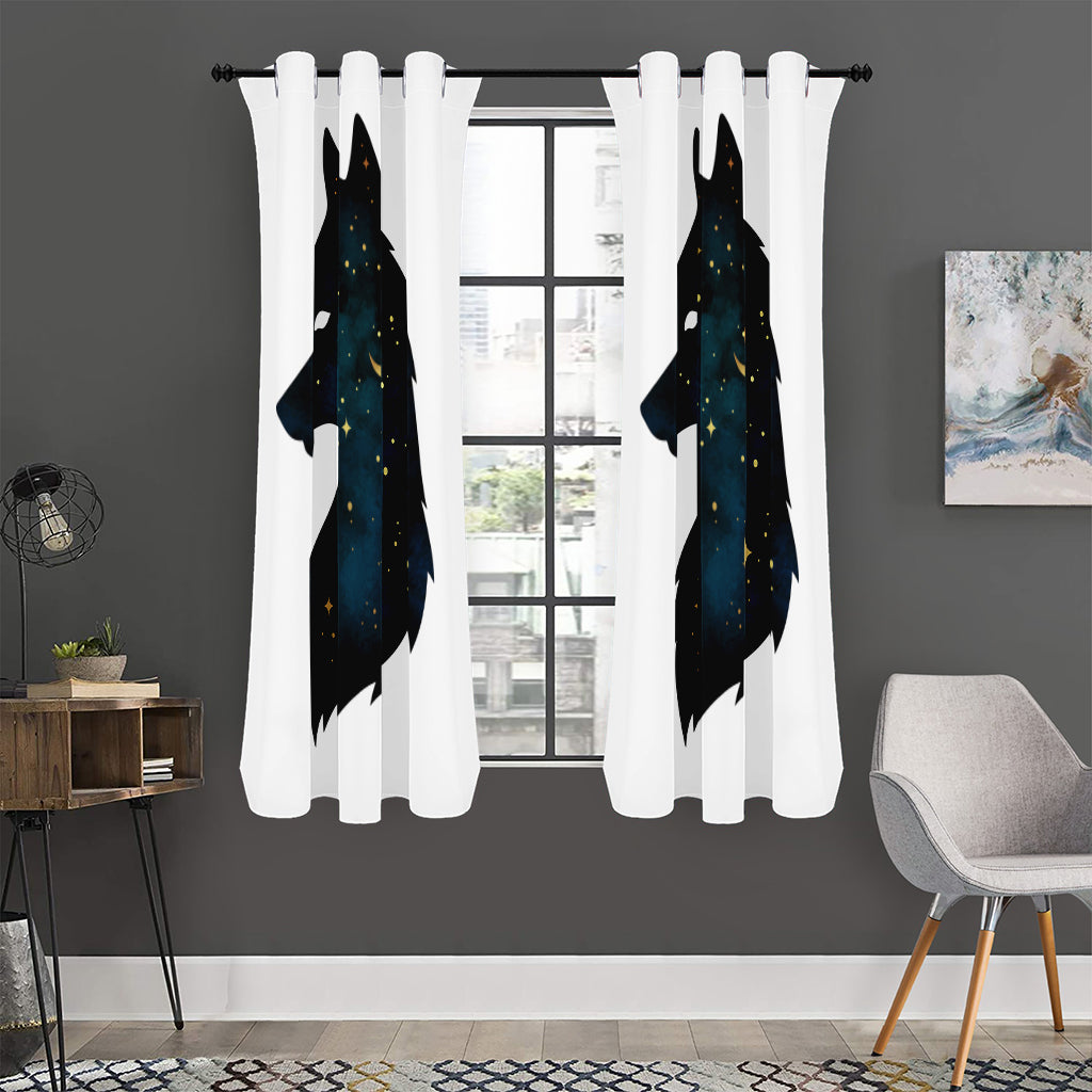 Moon And Stars Wolf Spirit Print Curtain