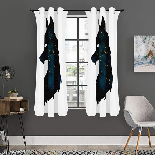 Moon And Stars Wolf Spirit Print Curtain