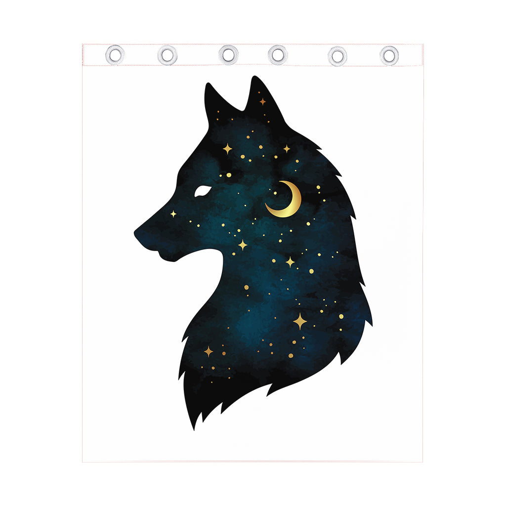 Moon And Stars Wolf Spirit Print Curtain