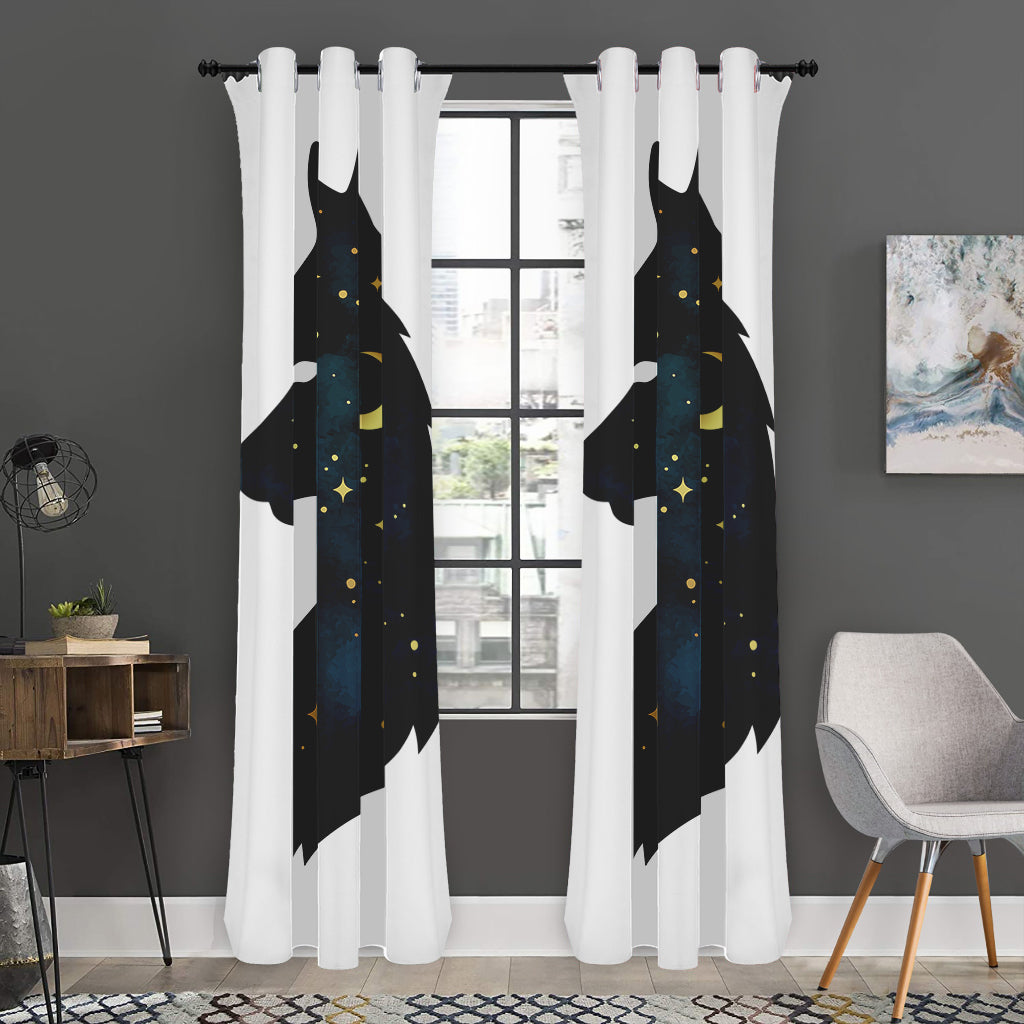 Moon And Stars Wolf Spirit Print Curtain