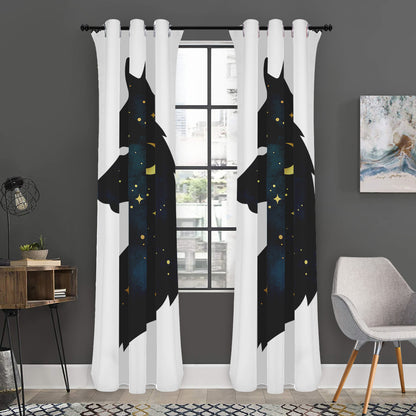 Moon And Stars Wolf Spirit Print Curtain