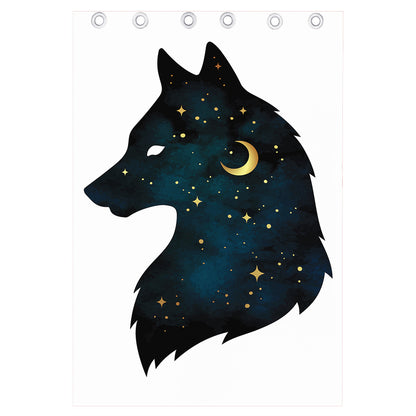 Moon And Stars Wolf Spirit Print Curtain