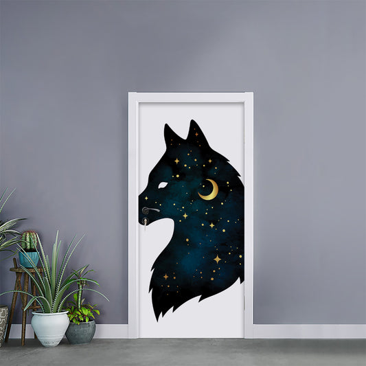 Moon And Stars Wolf Spirit Print Door Sticker
