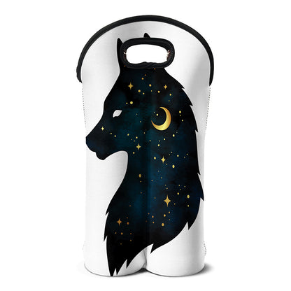 Moon And Stars Wolf Spirit Print Double Neoprene Wine Tote