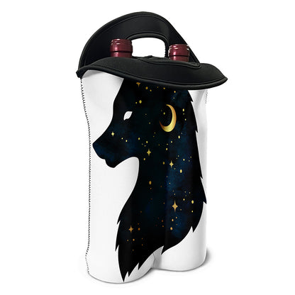Moon And Stars Wolf Spirit Print Double Neoprene Wine Tote