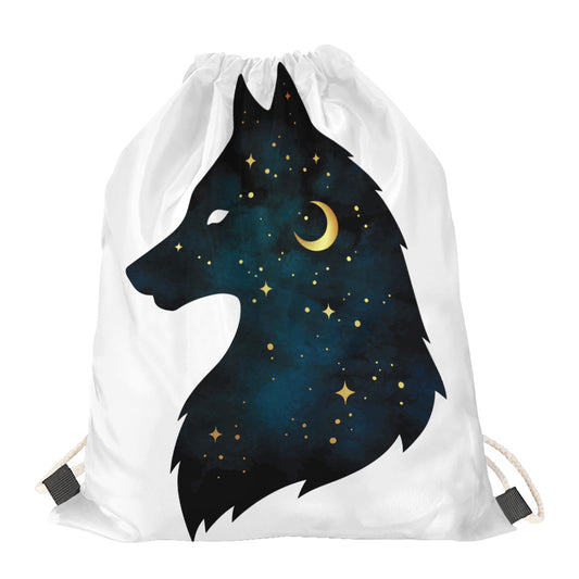 Moon And Stars Wolf Spirit Print Drawstring Bag