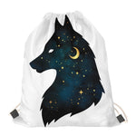 Moon And Stars Wolf Spirit Print Drawstring Bag