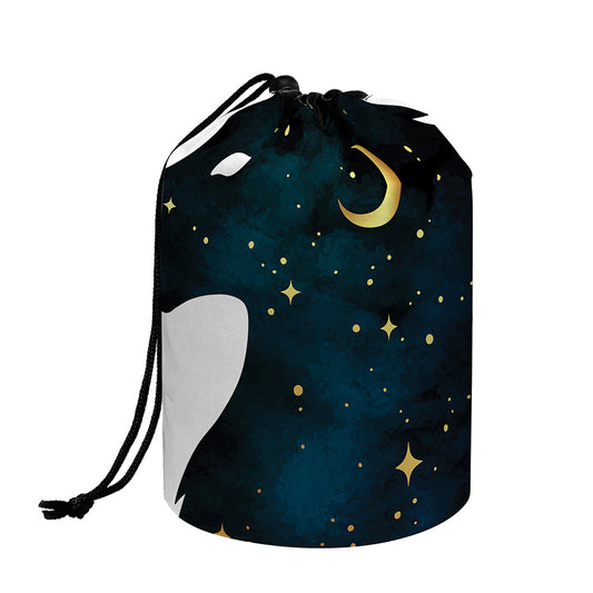 Moon And Stars Wolf Spirit Print Drawstring Makeup Bag