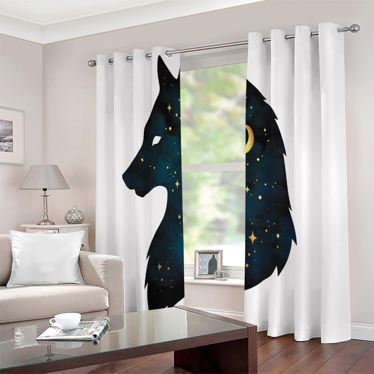 Moon And Stars Wolf Spirit Print Extra Wide Grommet Curtains