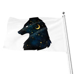 Moon And Stars Wolf Spirit Print Flag