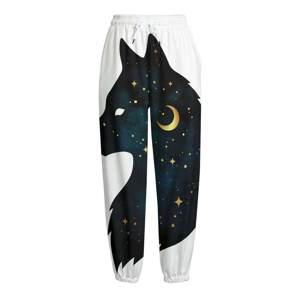 Moon And Stars Wolf Spirit Print Fleece Lined Knit Pants