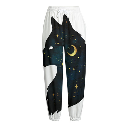Moon And Stars Wolf Spirit Print Fleece Lined Knit Pants