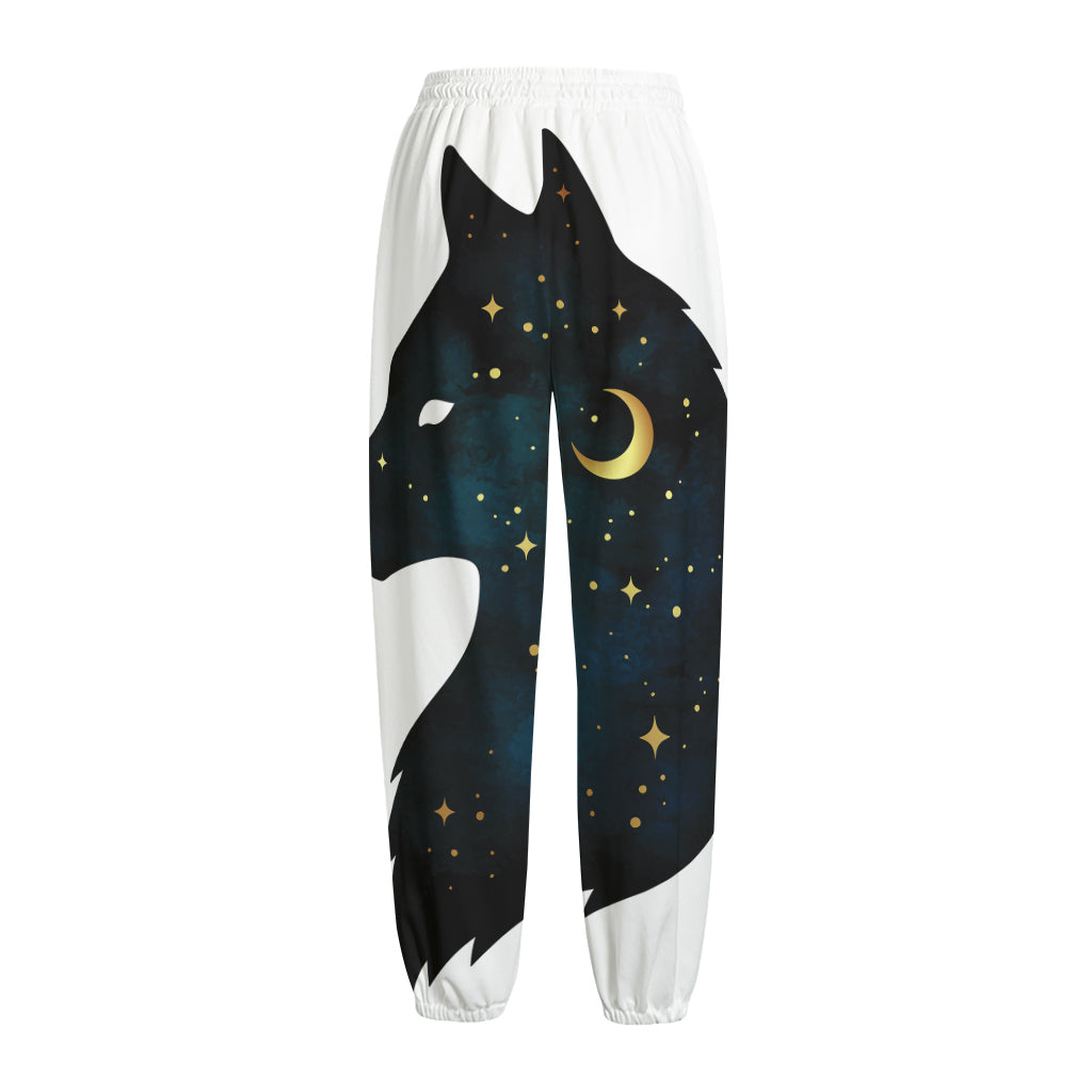 Moon And Stars Wolf Spirit Print Fleece Lined Knit Pants