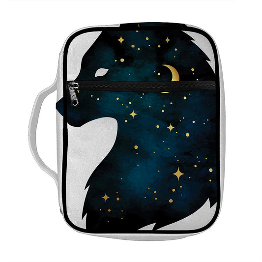 Moon And Stars Wolf Spirit Print Front Pocket Bible Bag