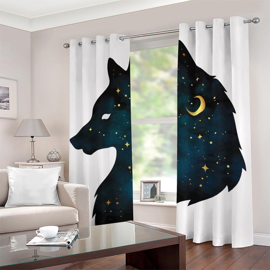 Moon And Stars Wolf Spirit Print Grommet Curtains