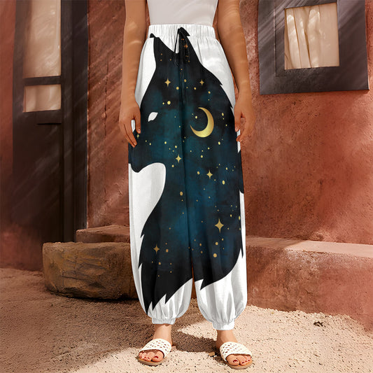 Moon And Stars Wolf Spirit Print Harem Pants