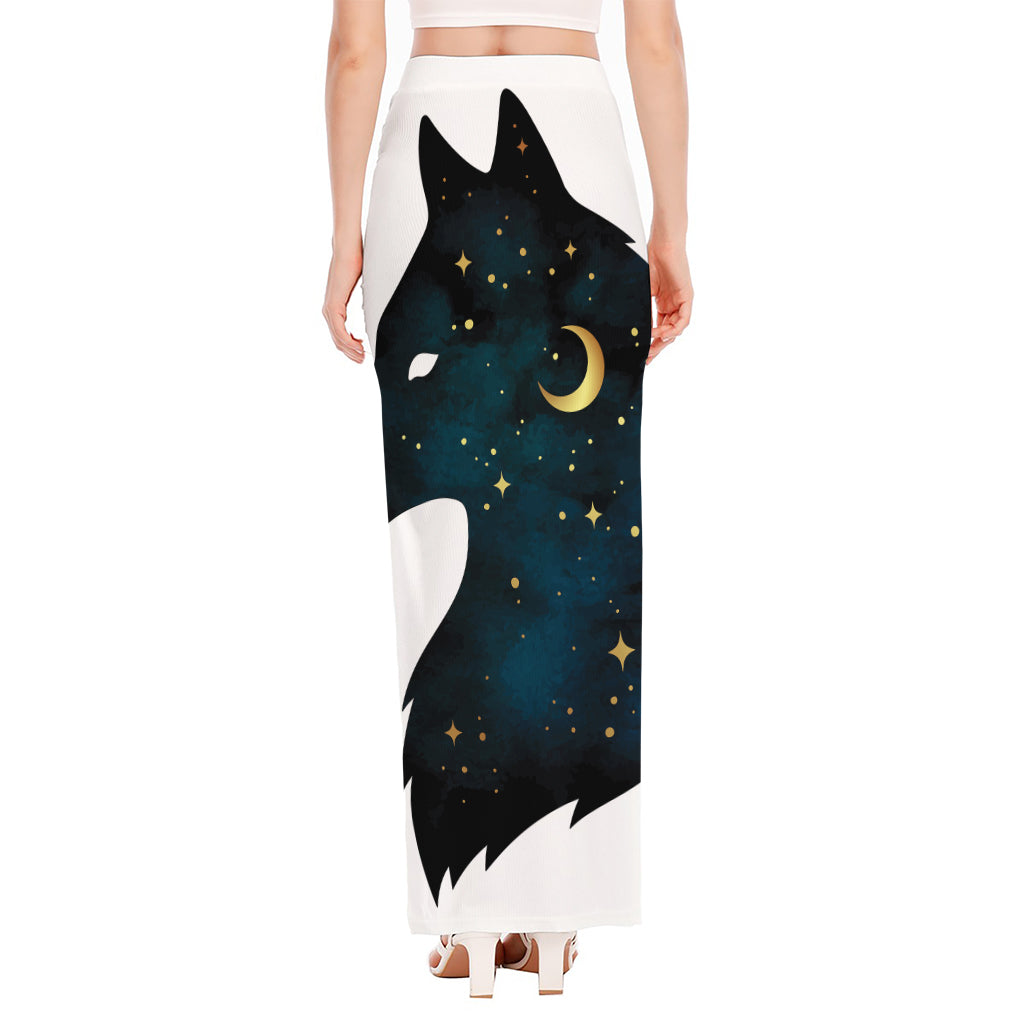 Moon And Stars Wolf Spirit Print High Slit Maxi Skirt