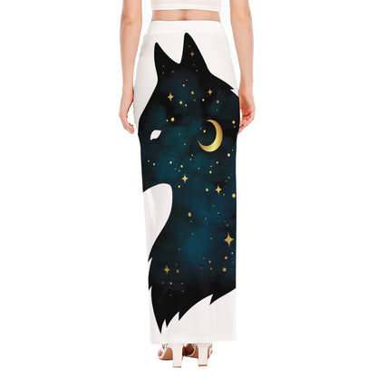 Moon And Stars Wolf Spirit Print High Slit Maxi Skirt
