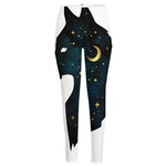 Moon And Stars Wolf Spirit Print High-Waisted Pocket Leggings