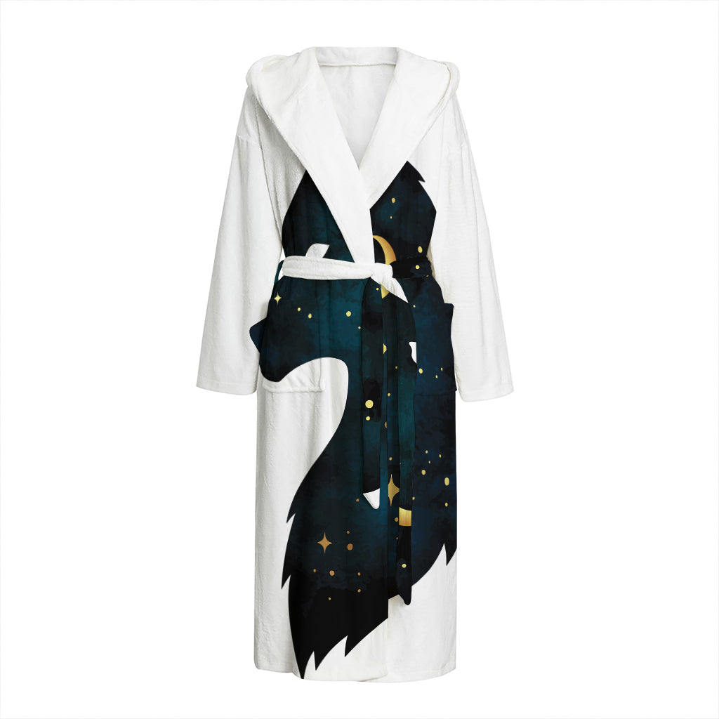 Moon And Stars Wolf Spirit Print Hooded Bathrobe