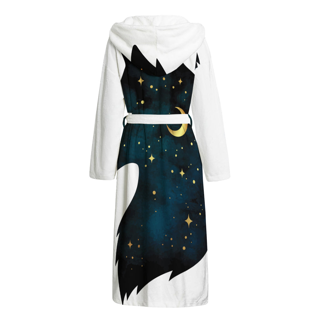 Moon And Stars Wolf Spirit Print Hooded Bathrobe
