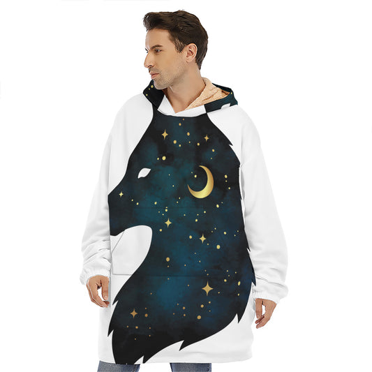 Moon And Stars Wolf Spirit Print Hoodie Blanket