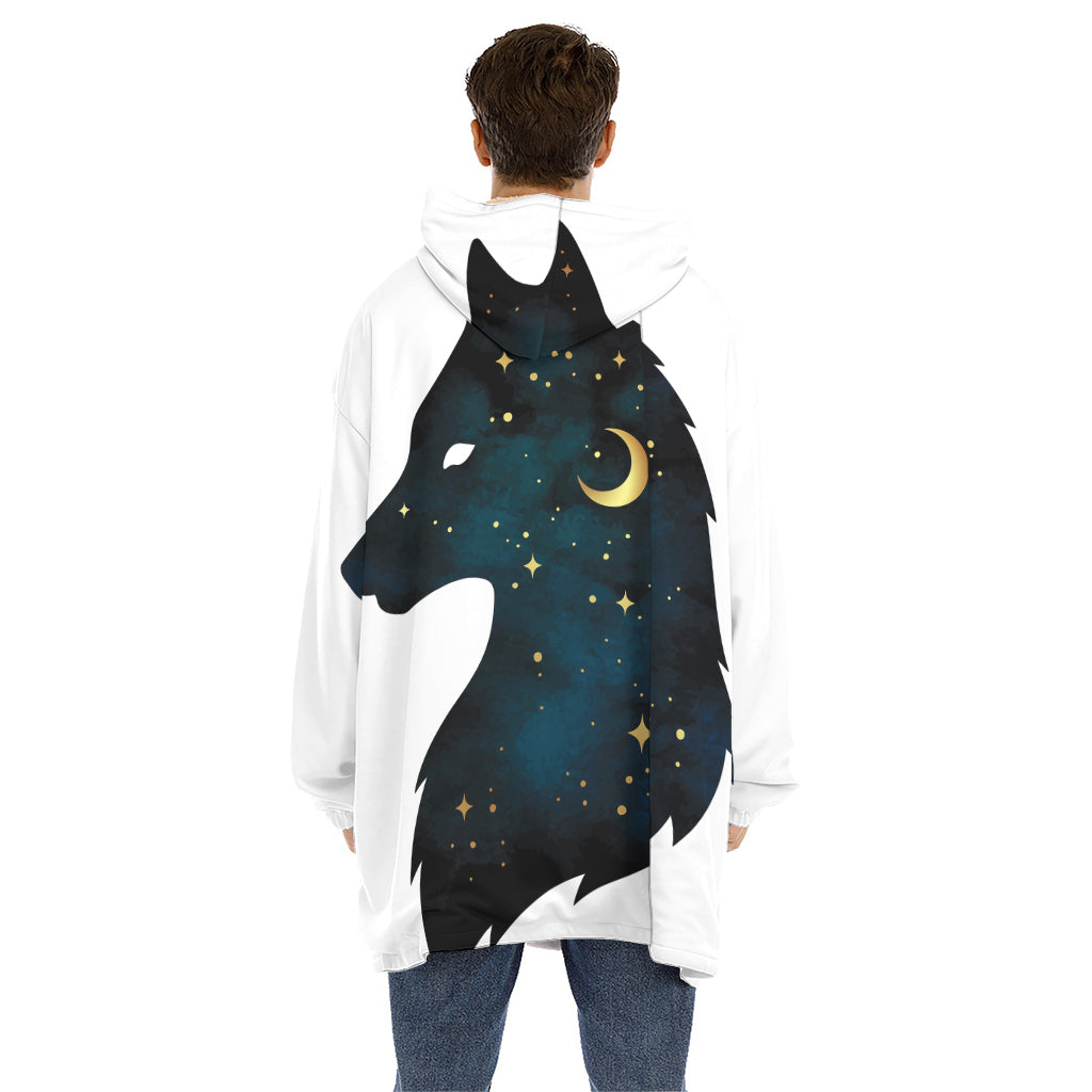 Moon And Stars Wolf Spirit Print Hoodie Blanket