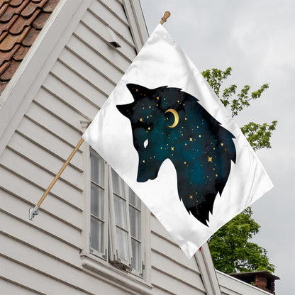 Moon And Stars Wolf Spirit Print House Flag